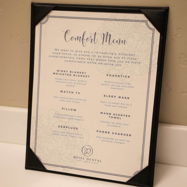 Menu of Comforts for customers